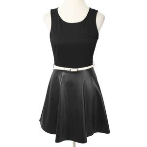 VERA WANG PRINCESS Black Ponte Knit & Faux Leather Belted Skater Dress Size 5